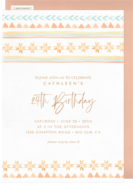 'Watercolor Boho' Adult Birthday Invitation